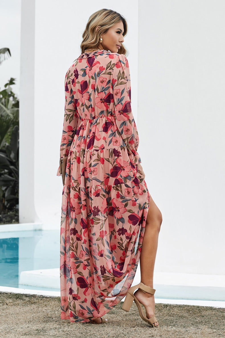 Flowy Floral Chiffon Maxi Dress