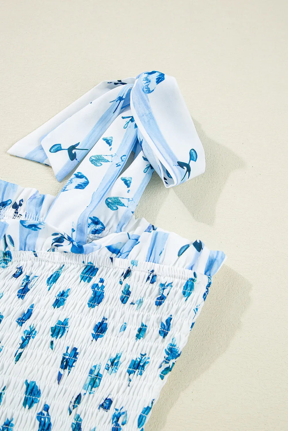 Blue Floral Smocked Maxi Dress