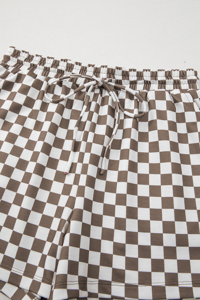 Plaid Two-Piece Shirt and Shorts Set with Relaxed Fit