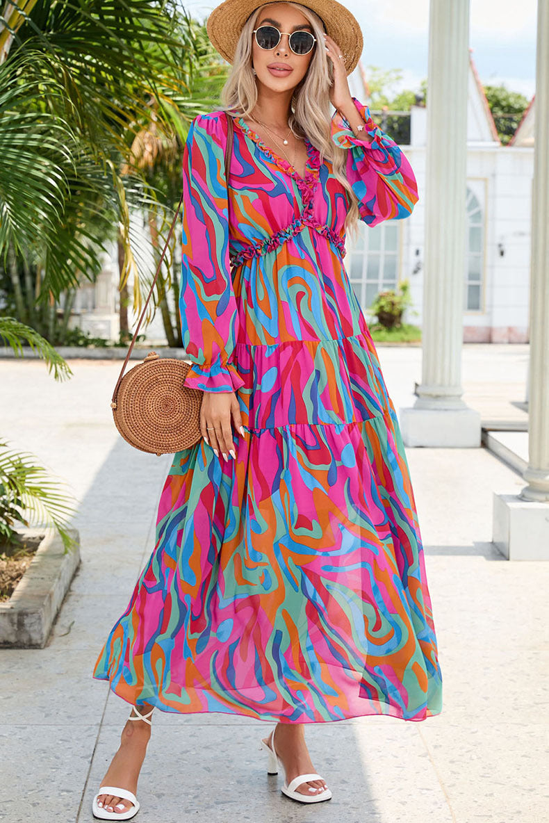 Flowy Floral Chiffon Maxi Dress