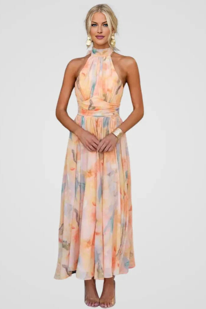 Amelorae Halter Neck Watercolour Maxi Dress