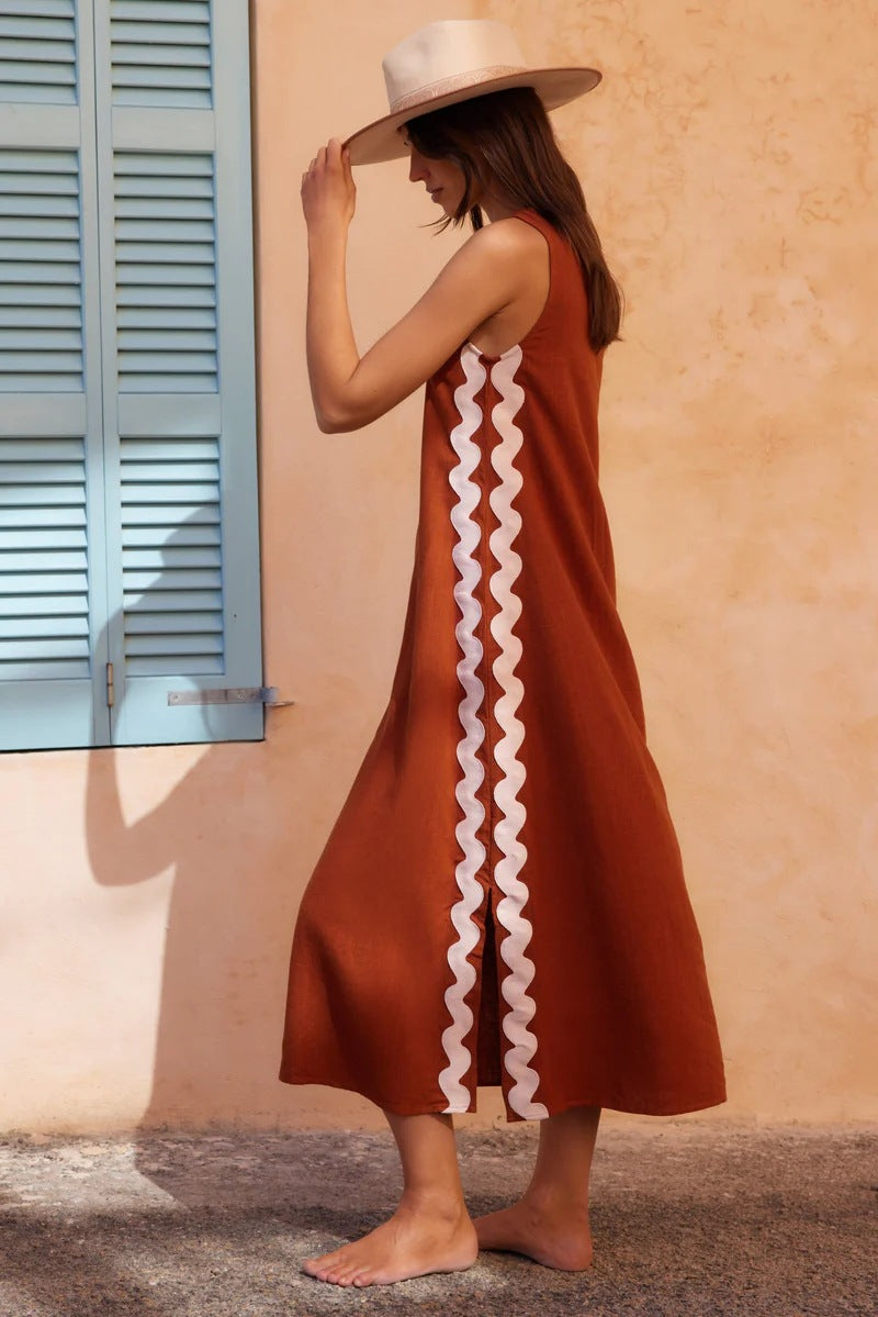 Lace Trim Sleeveless Maxi Dress with Side Split