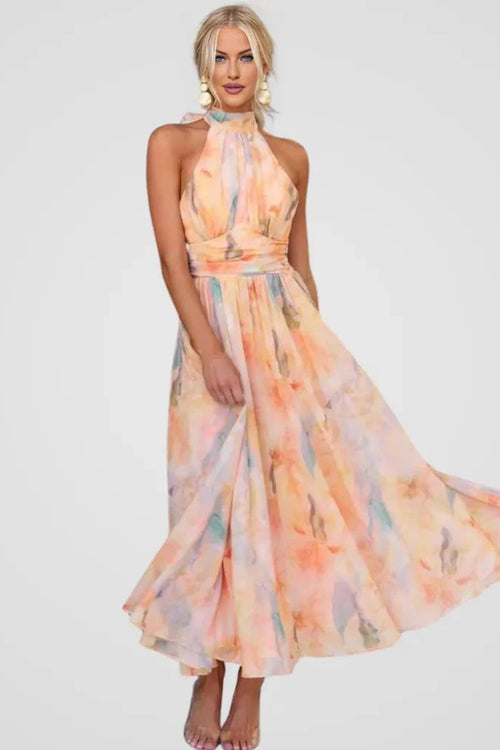 Amelorae Halter Neck Watercolour Maxi Dress