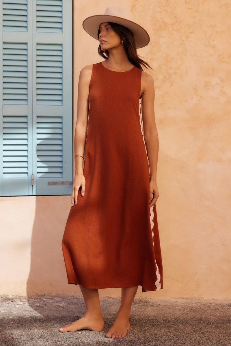 Lace Trim Sleeveless Maxi Dress with Side Split