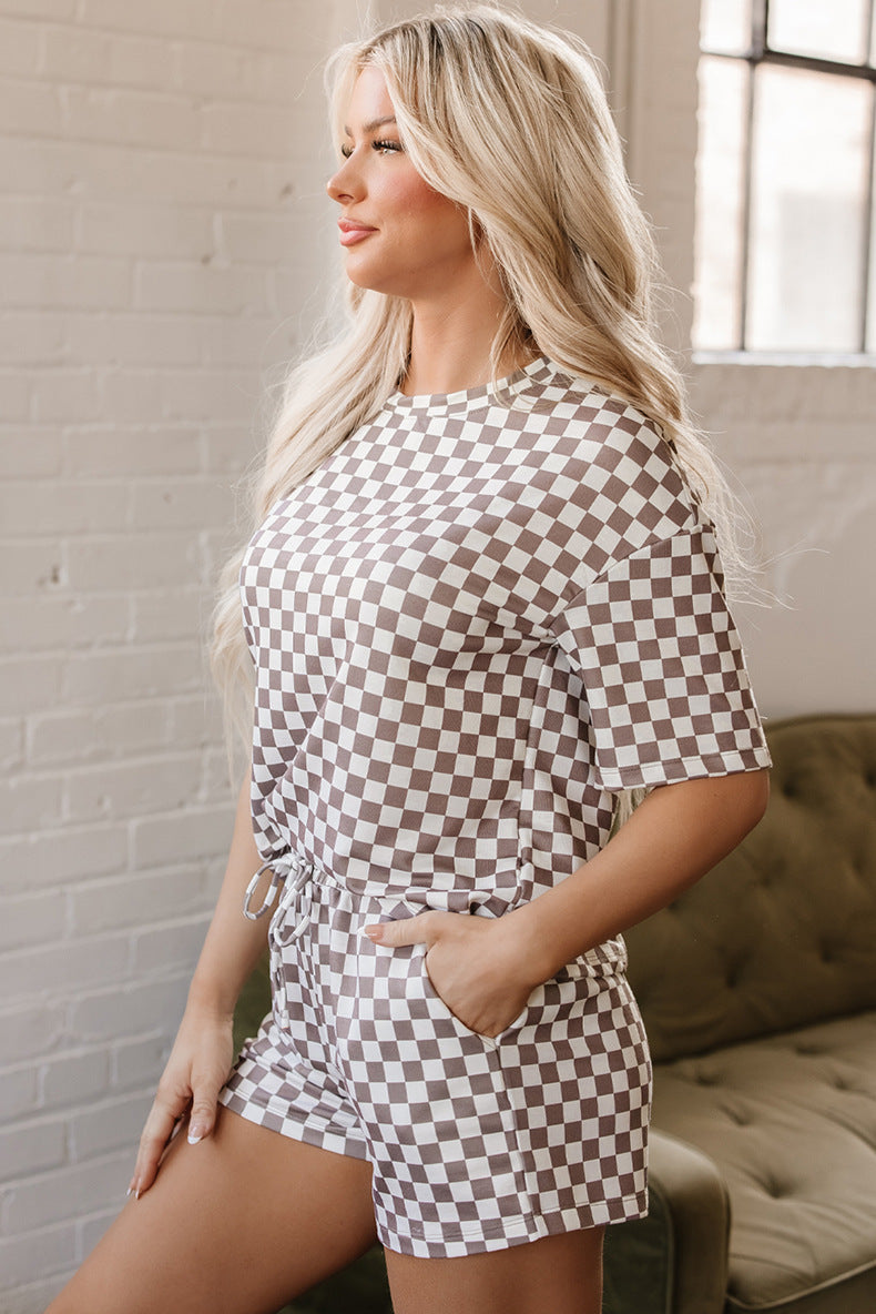 Plaid Two-Piece Shirt and Shorts Set with Relaxed Fit