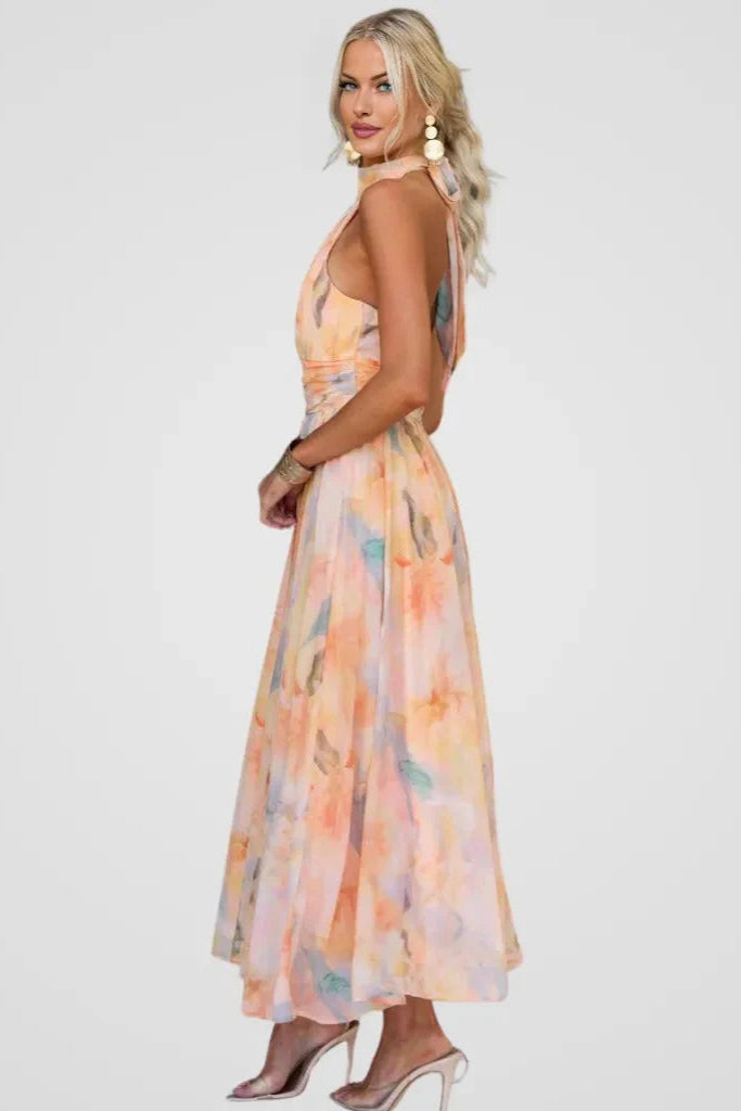 Amelorae Halter Neck Watercolour Maxi Dress