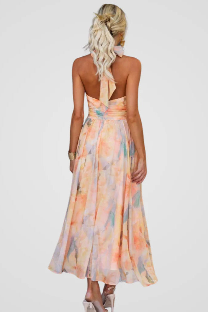 Amelorae Halter Neck Watercolour Maxi Dress