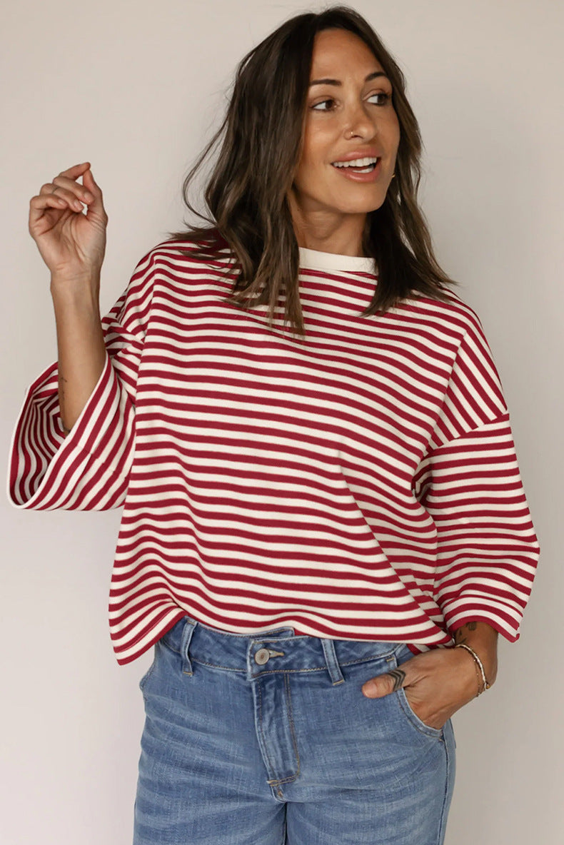Backless Three-Quarter Sleeve Printed Top