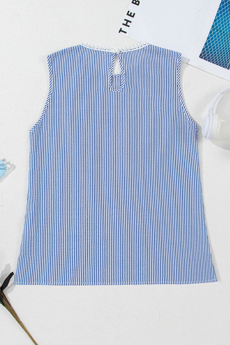 Striped Sleeveless Lace Trim Vest Top