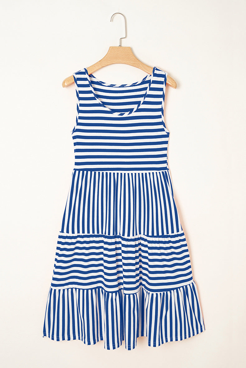 Striped Short Sleeve Pullover Mini Dress