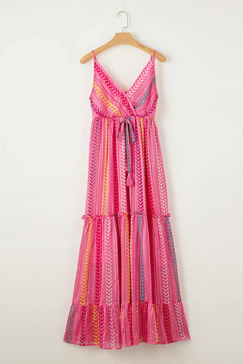 Sleeveless Tassel Hem Dress with Self-Tie Waist