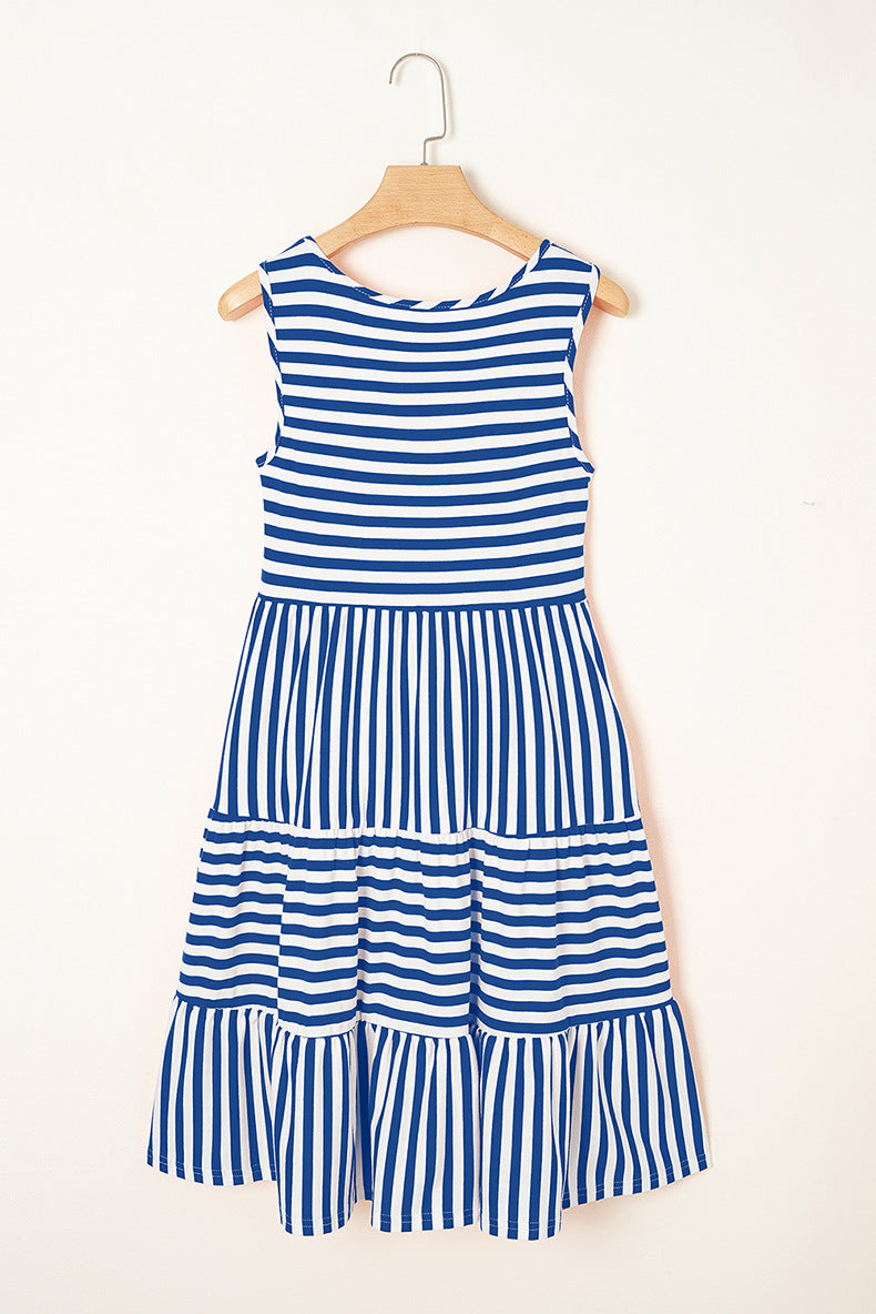 Striped Short Sleeve Pullover Mini Dress