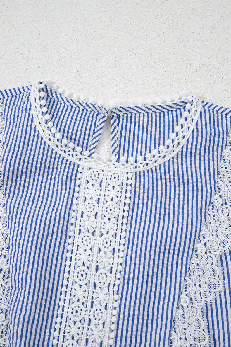 Striped Sleeveless Lace Trim Vest Top