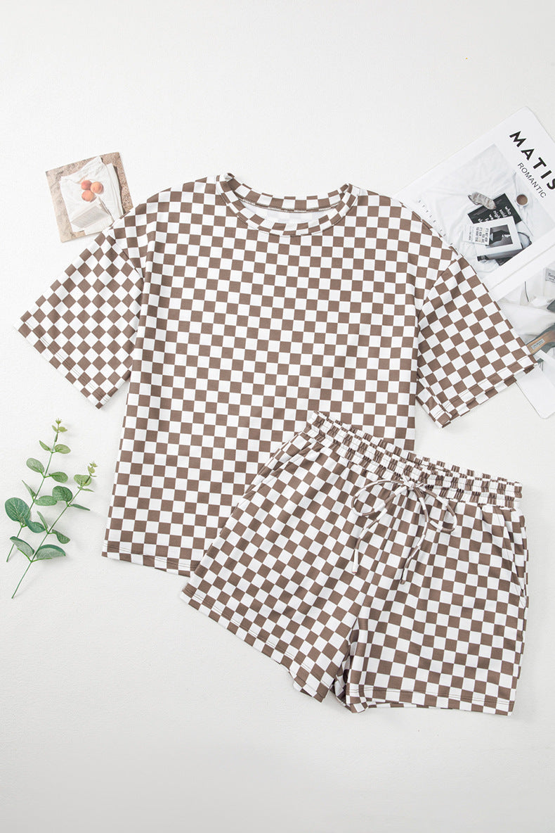 Plaid Two-Piece Shirt and Shorts Set with Relaxed Fit