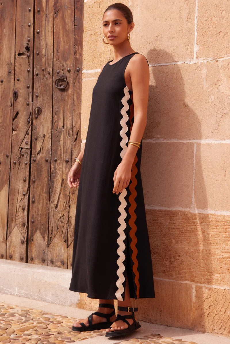 Lace Trim Sleeveless Maxi Dress with Side Split