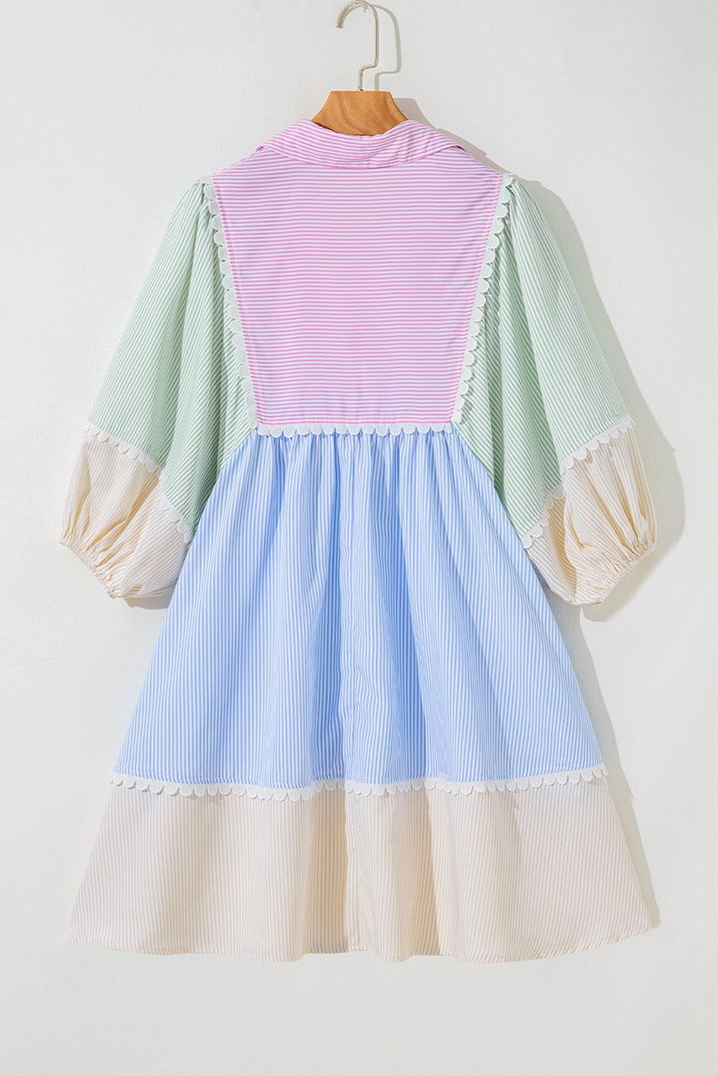 V-Neck Fitted Contrast Panel Dress