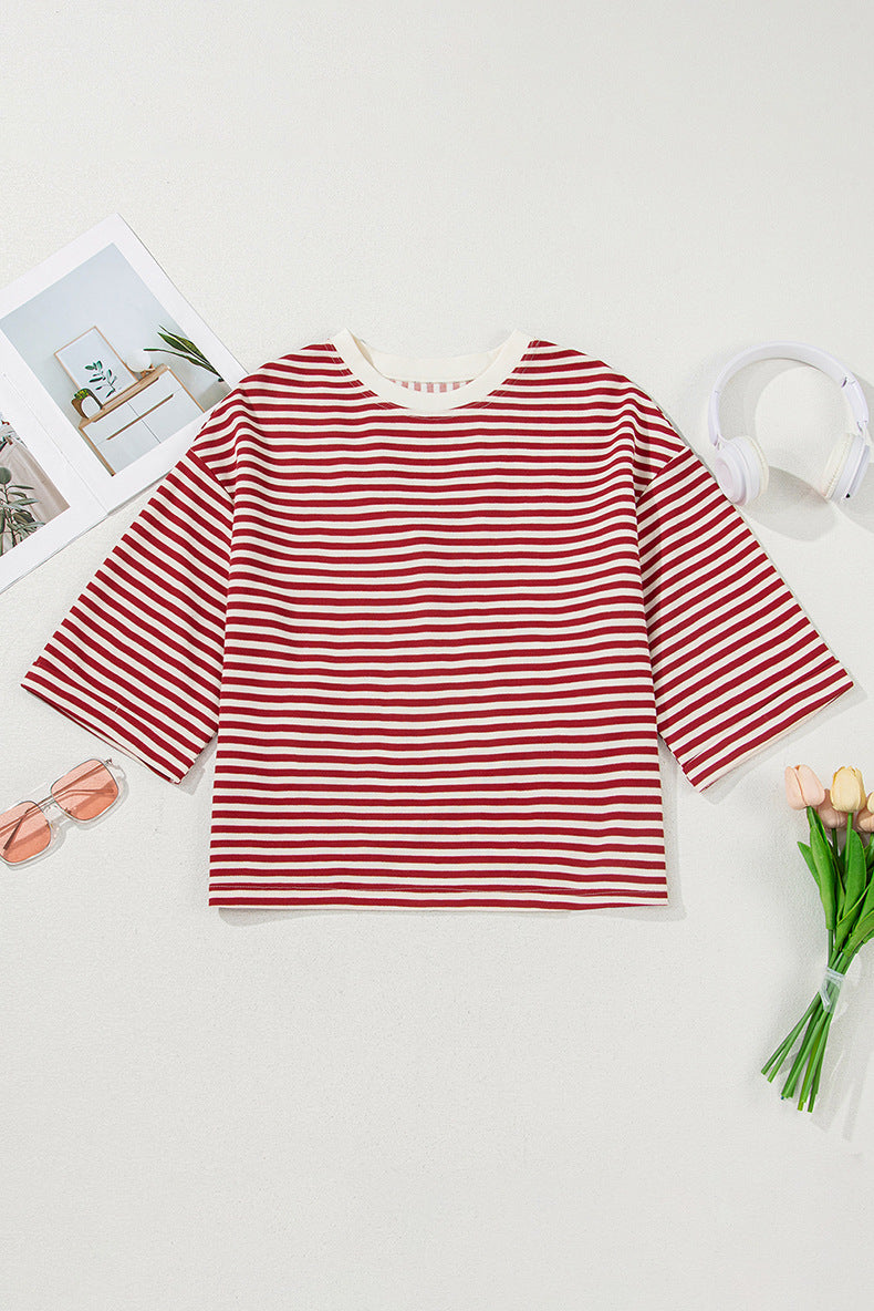 Backless Three-Quarter Sleeve Printed Top
