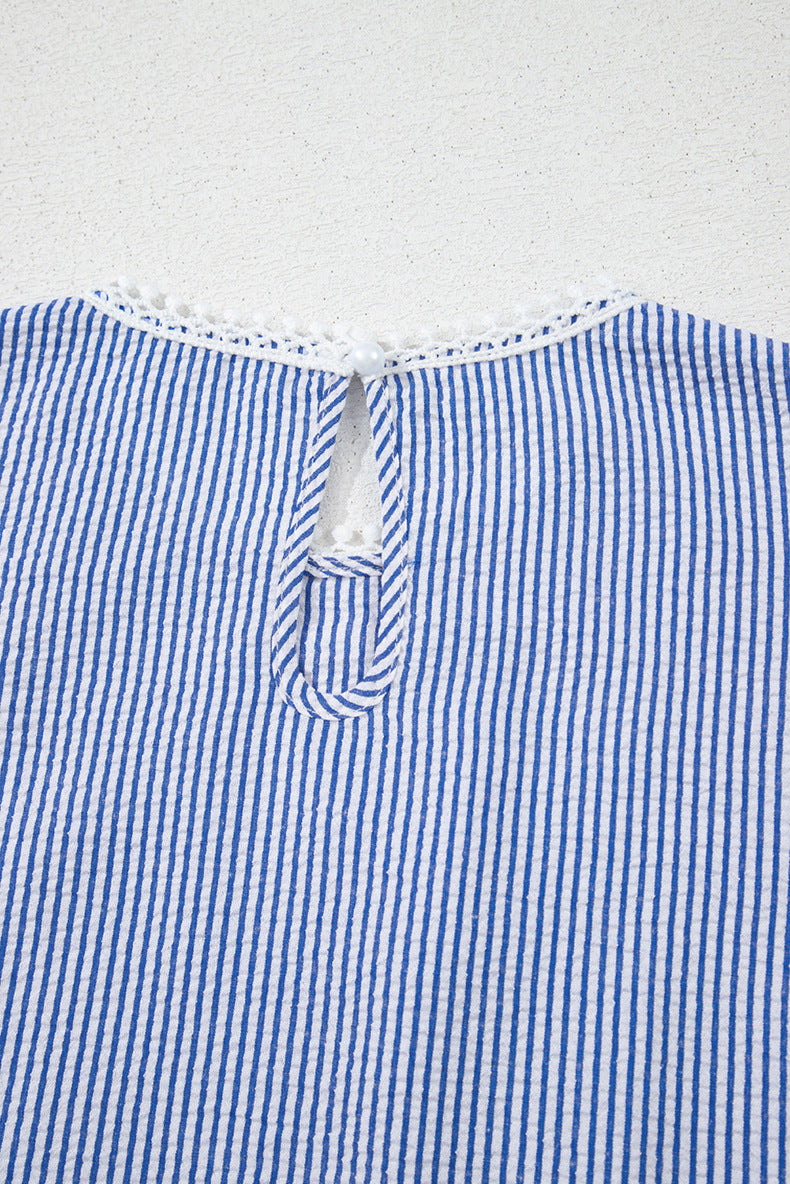 Striped Sleeveless Lace Trim Vest Top