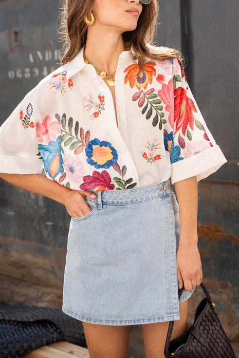 Floral Print Short-Sleeved Shirt
