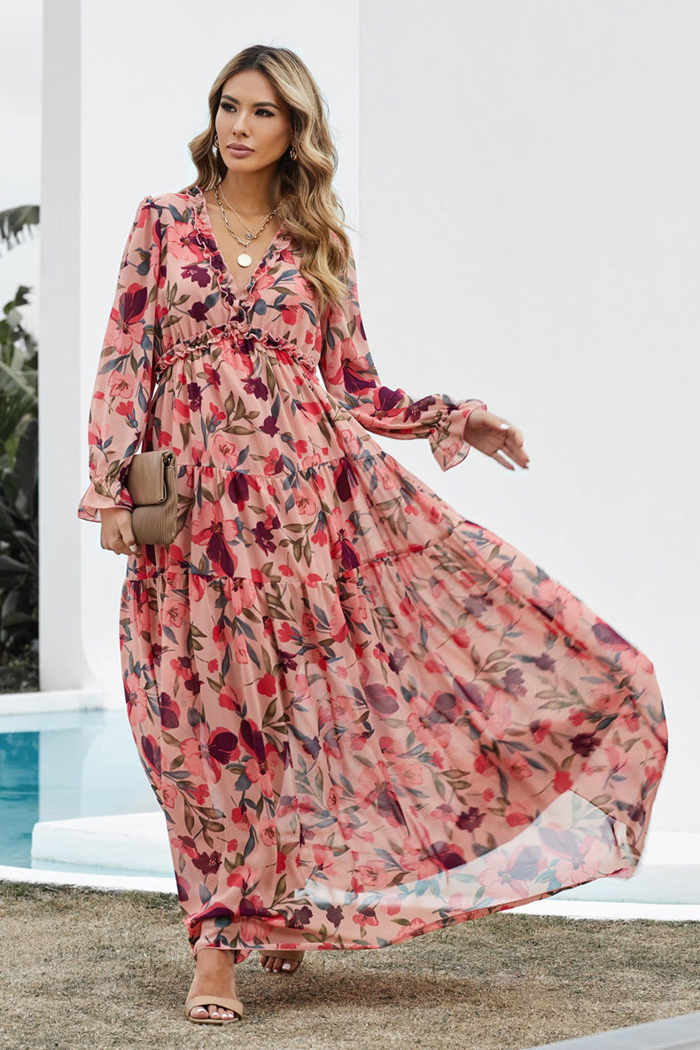 Flowy Floral Chiffon Maxi Dress