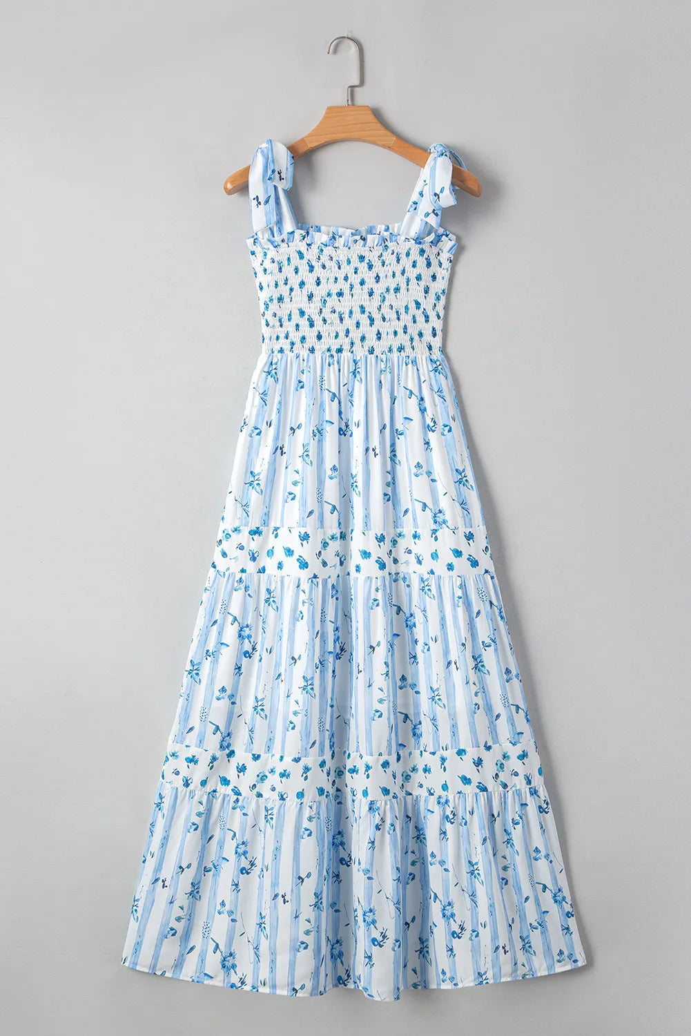 Blue Floral Smocked Maxi Dress