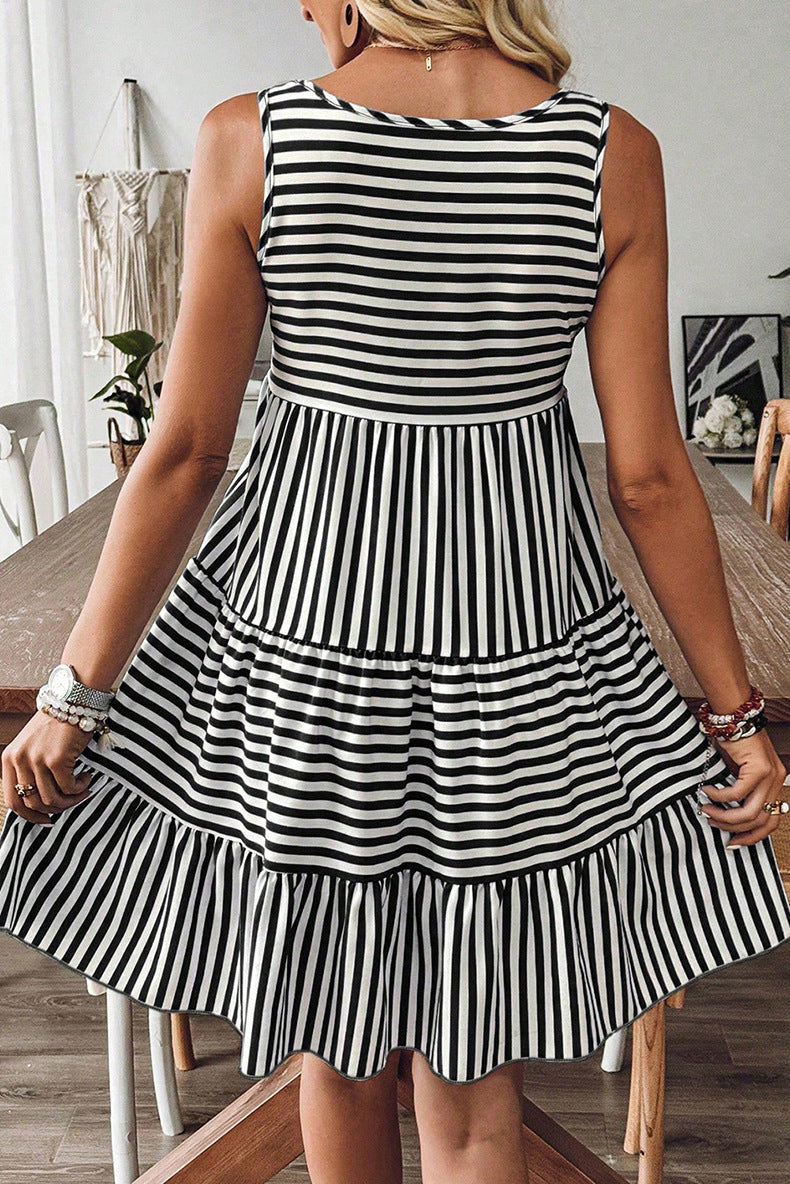 Striped Short Sleeve Pullover Mini Dress