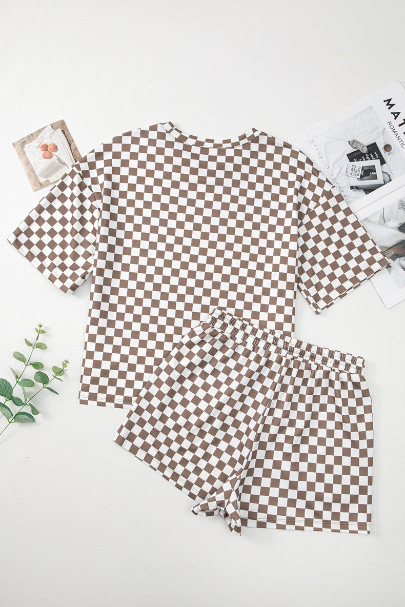 Plaid Two-Piece Shirt and Shorts Set with Relaxed Fit