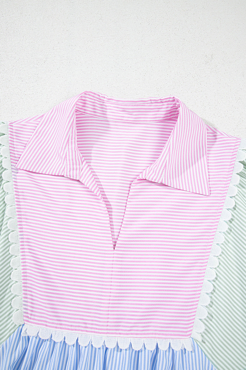 V-Neck Fitted Contrast Panel Dress