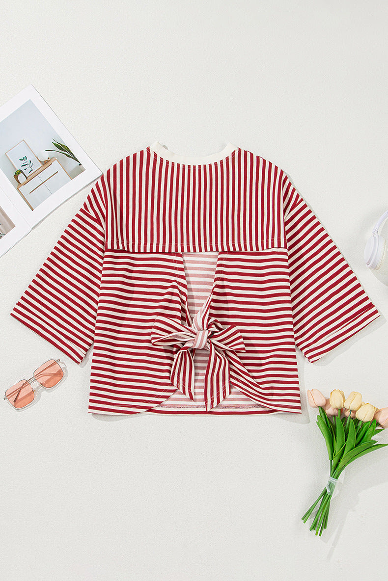 Backless Three-Quarter Sleeve Printed Top