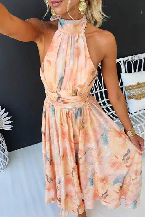 Amelorae Halter Neck Watercolour Maxi Dress