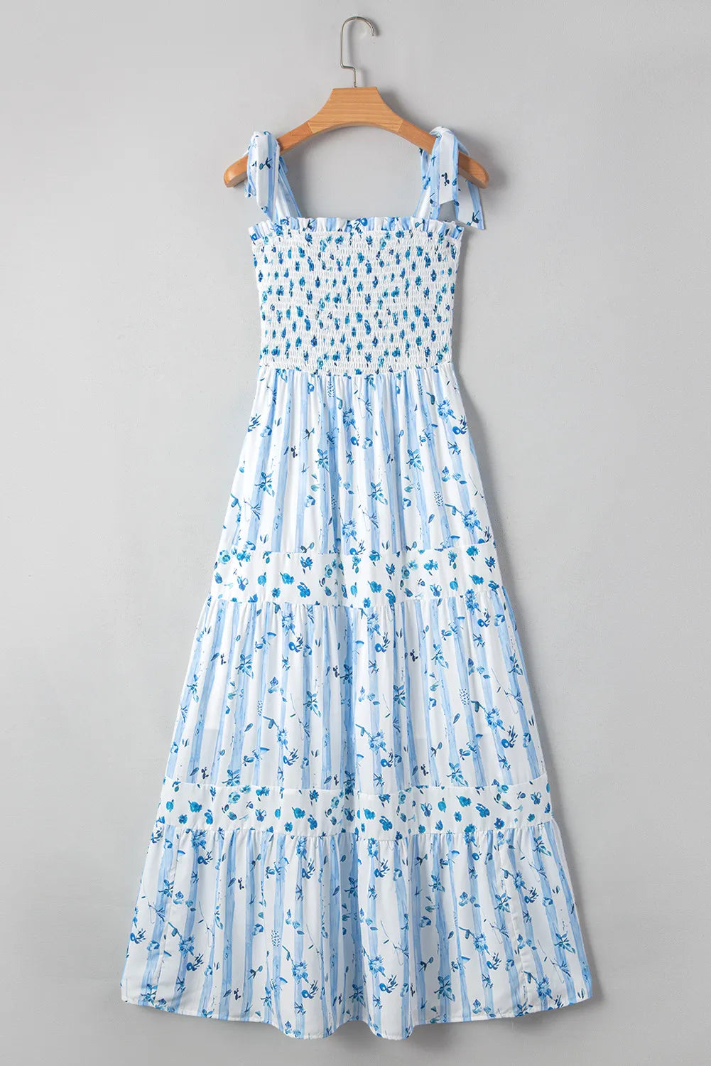 Blue Floral Smocked Maxi Dress