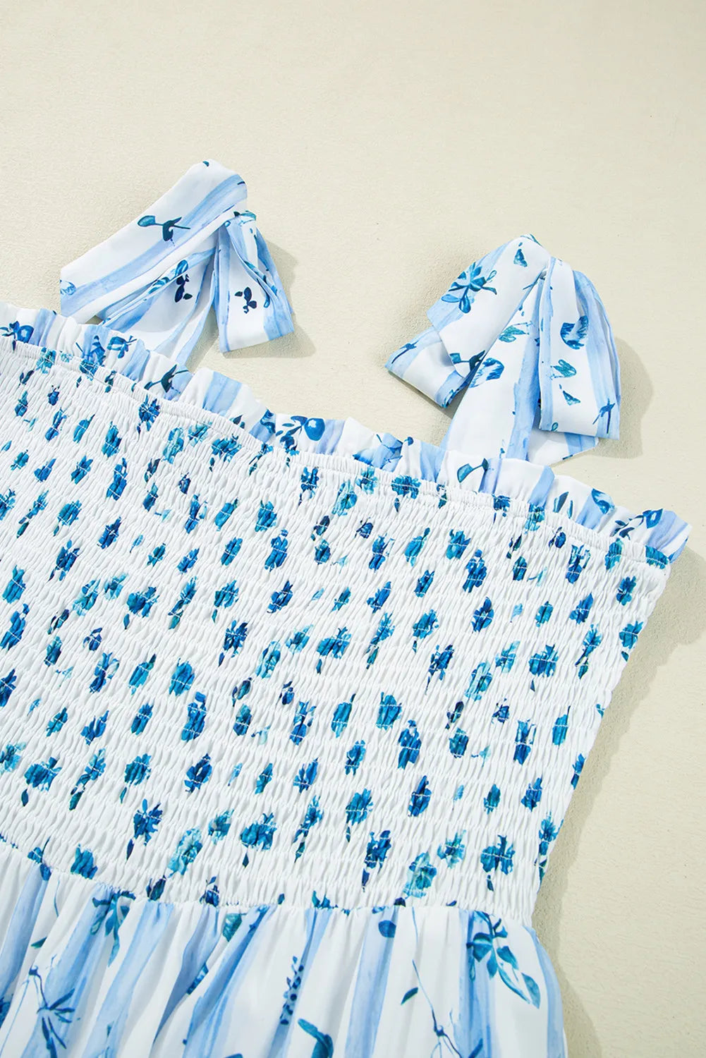 Blue Floral Smocked Maxi Dress
